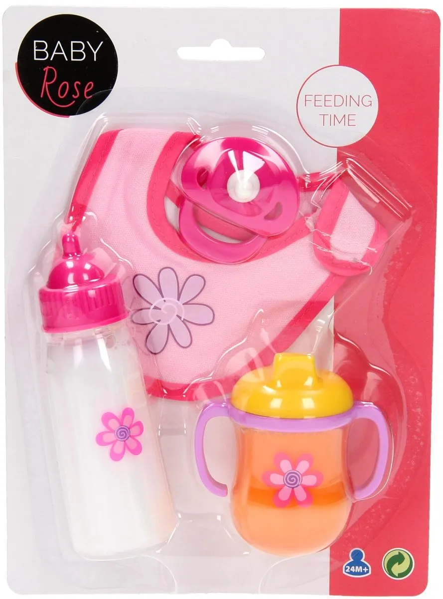 Johntoy Poppenspeelset Baby Rose 4-delig - Roze