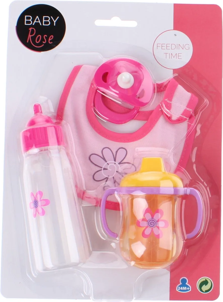 Johntoy Poppenspeelset Baby Rose 4-delig - Roze