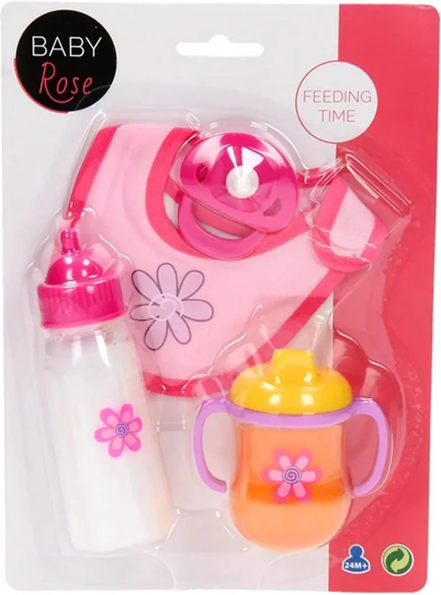 Johntoy Poppenspeelset Baby Rose 4-delig - Roze