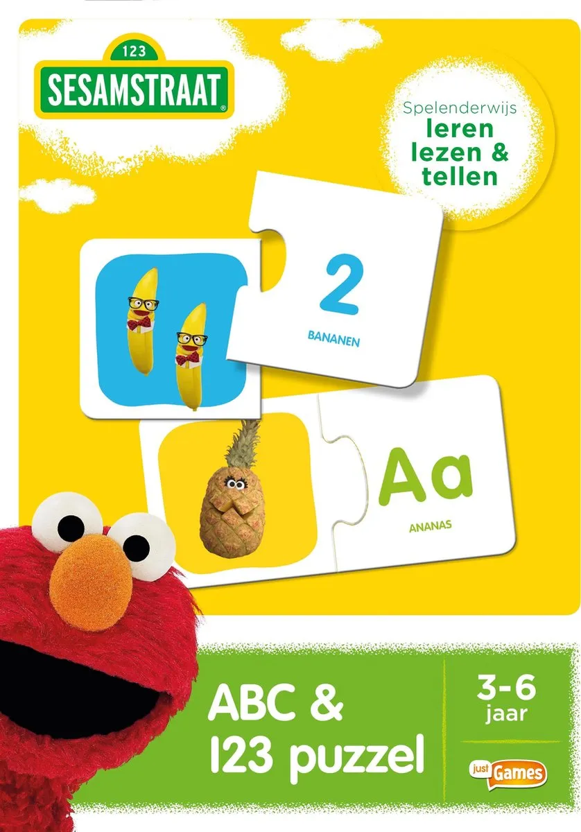 Just Games Sesamstraat ABC & 123 Puzzel - 72 Stuks - Multicolor