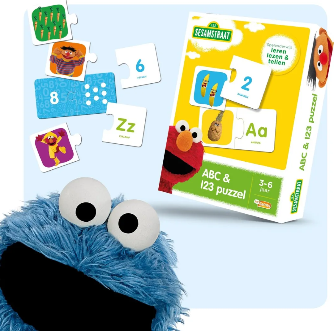 Just Games Sesamstraat ABC & 123 Puzzel - 72 Stuks - Multicolor