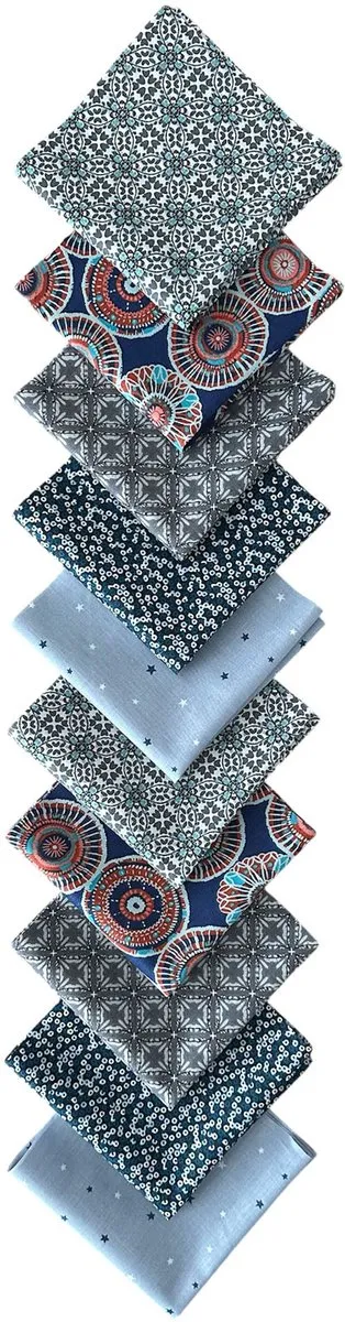 BINK Bedding Quilt Patchwork Lapjes - 10 Stuks Blauw/Grijs 25x25cm