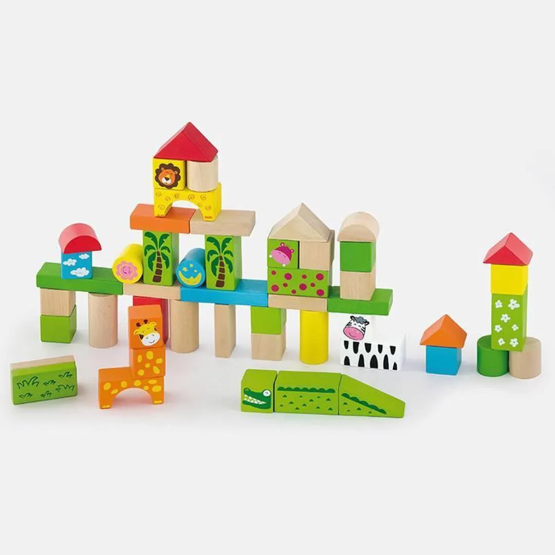 Viga Toys Bouwblokken Dierentuin - 50 Stuks