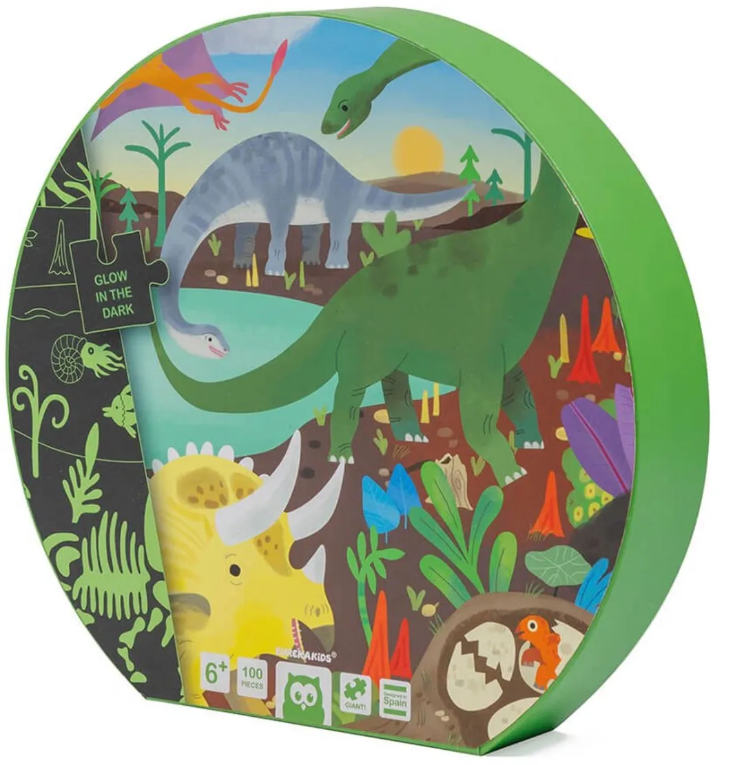 Eurekakids Dino Puzzel 100 Stuks - Glow in the Dark - 91x61cm - Groen/Multi