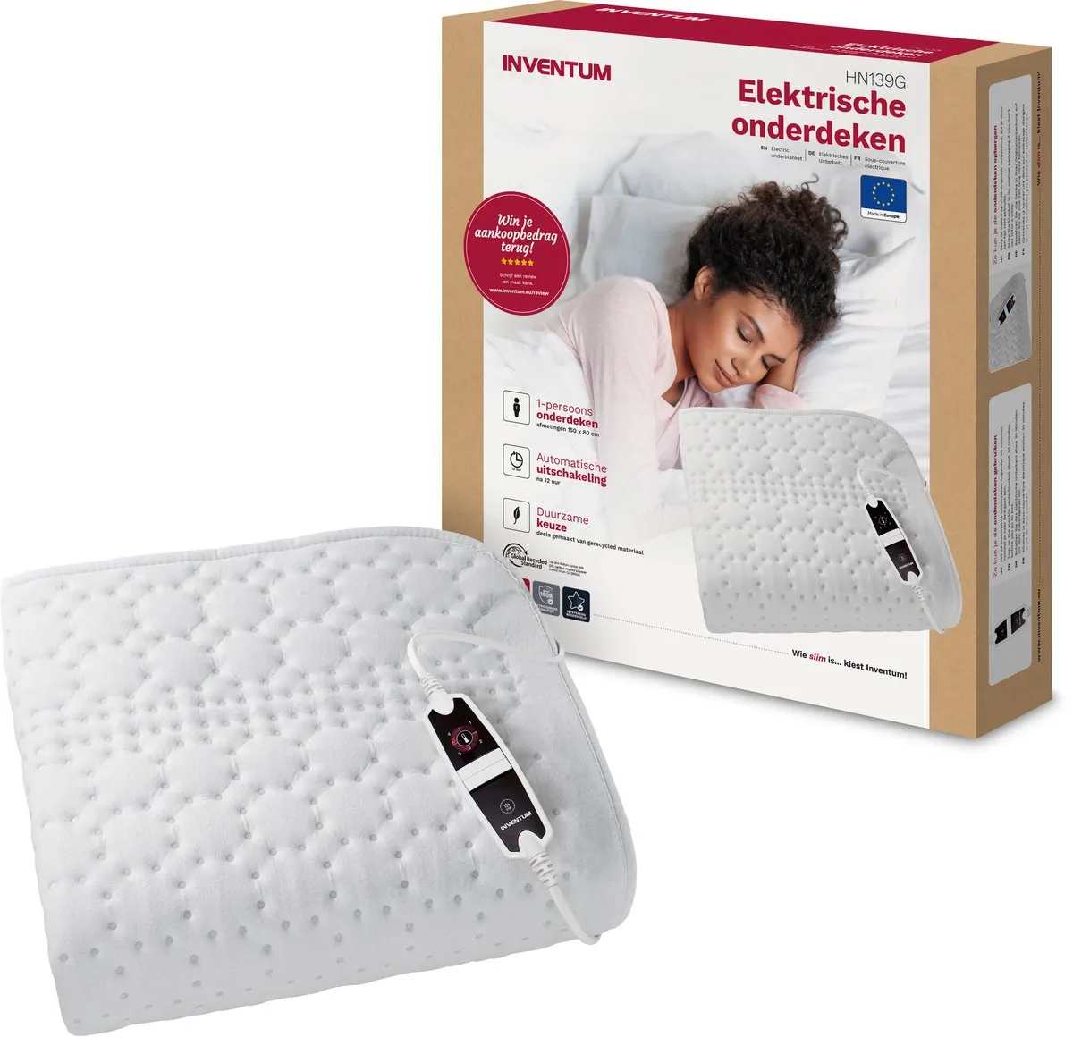 Inventum HN139G Elektrische Onderdeken 150x80cm - 4 Warmtestanden - Wit