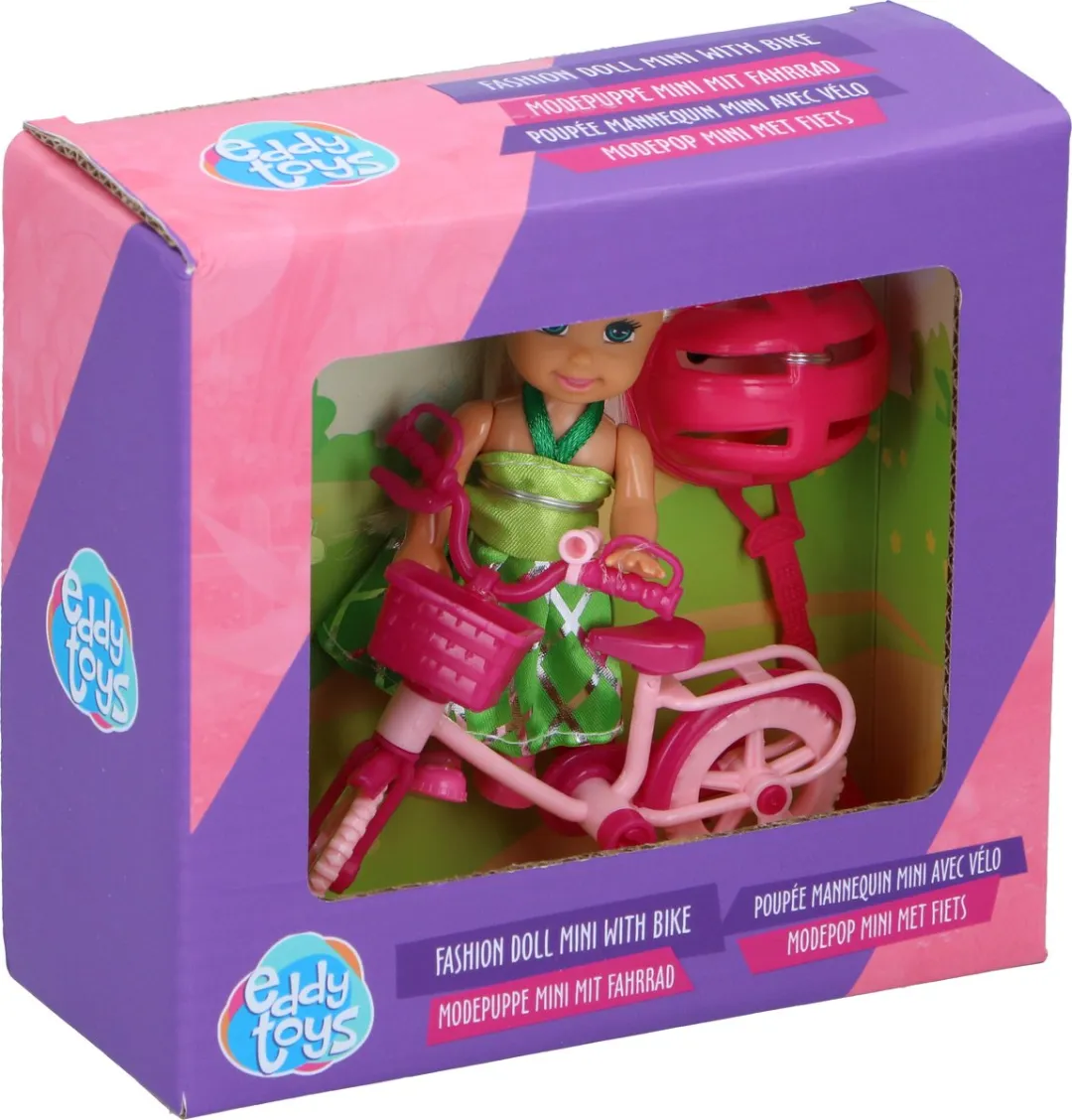 Eddy Toys Modepop Mini met Roze Fiets - Groen/Rozepop