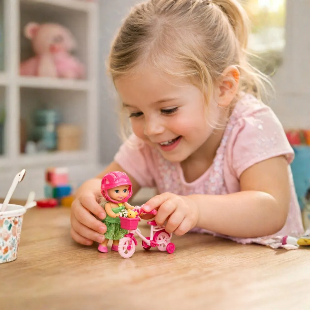 Eddy Toys Modepop Mini met Roze Fiets - Groen/Rozepop