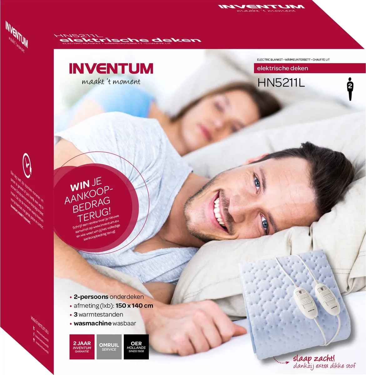 Inventum HN5211L Elektrische Onderdeken 150x140cm - 3 Warmtestanden - Lichtblauw