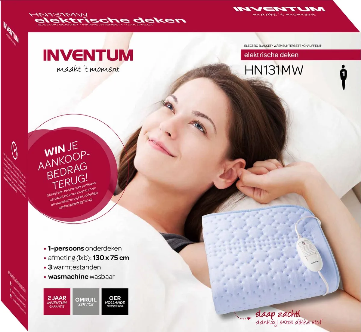 Inventum HN131MW Elektrische Onderdeken 130x75cm - 3 Warmtestanden - Lichtblauw - afbeelding 4 van 4