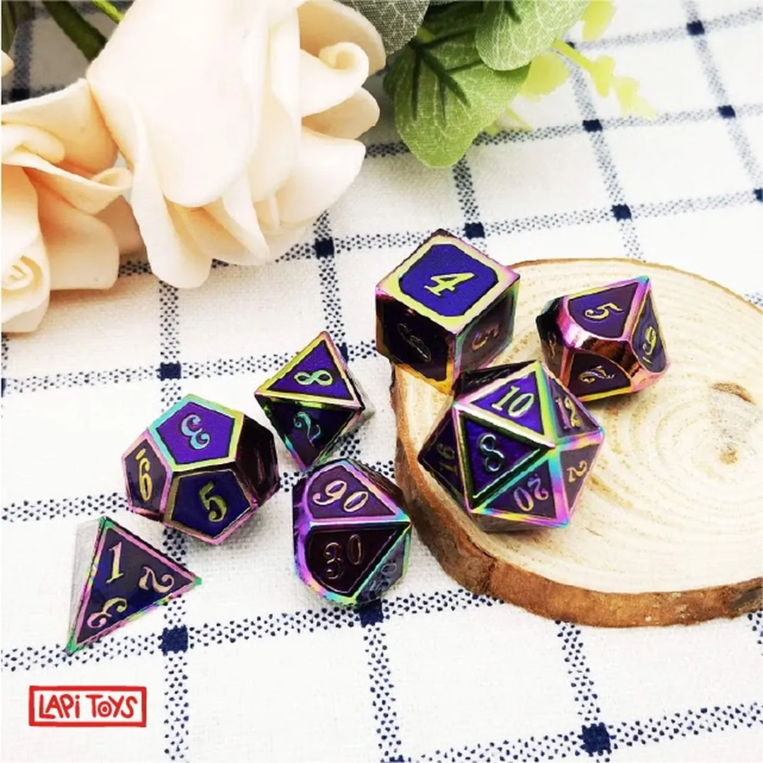 Lapi Toys DnD Regenboog Metalen Dobbelstenen - 7 Stuks