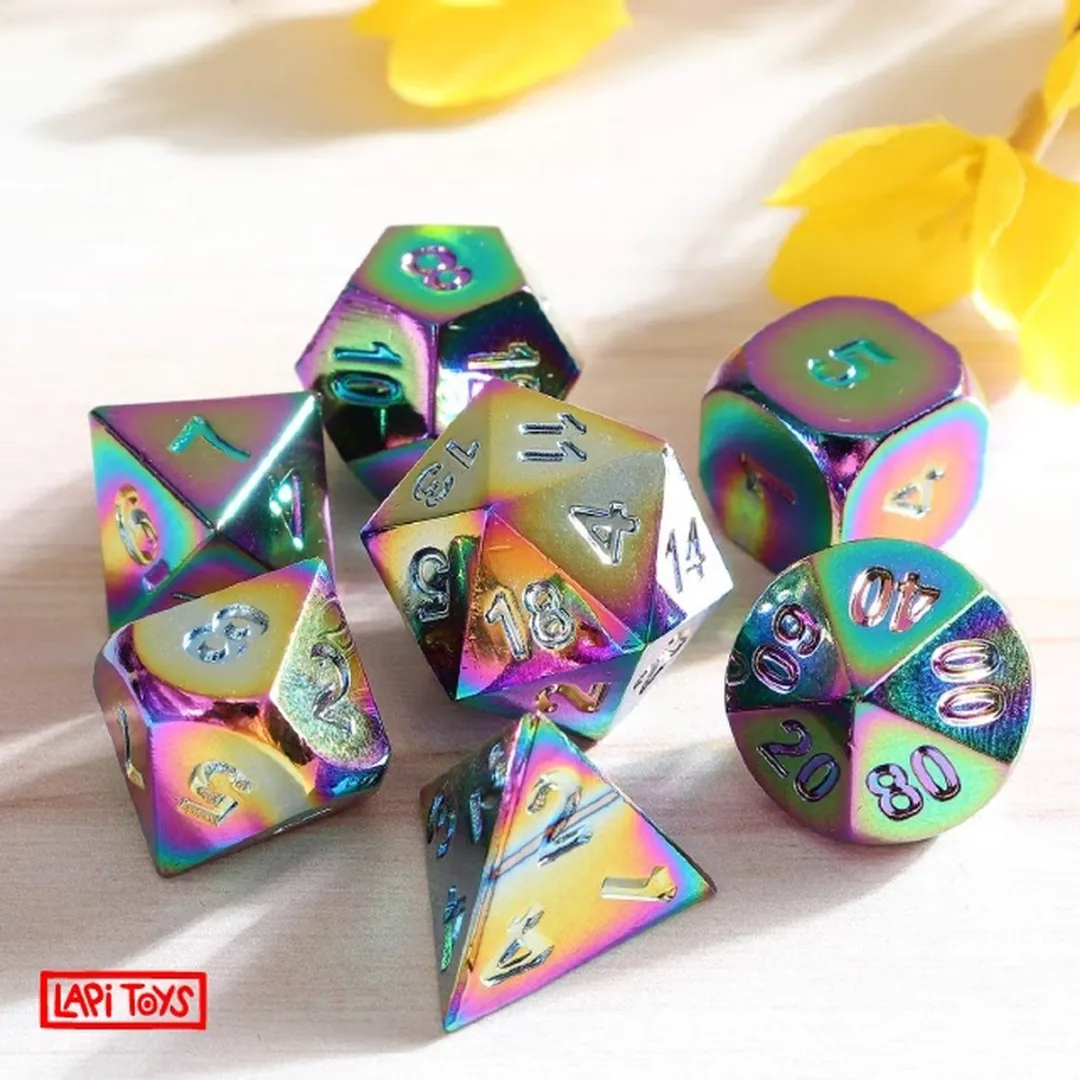 Lapi Toys DnD Regenboog Metalen Dobbelstenen - 7 Stuks