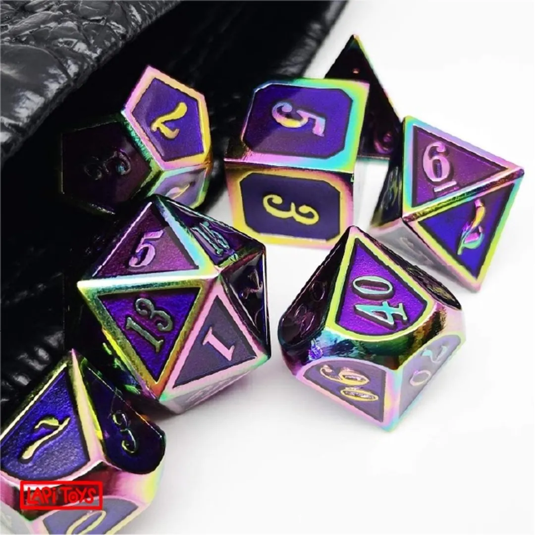 Lapi Toys DnD Regenboog Metalen Dobbelstenen - 7 Stuks