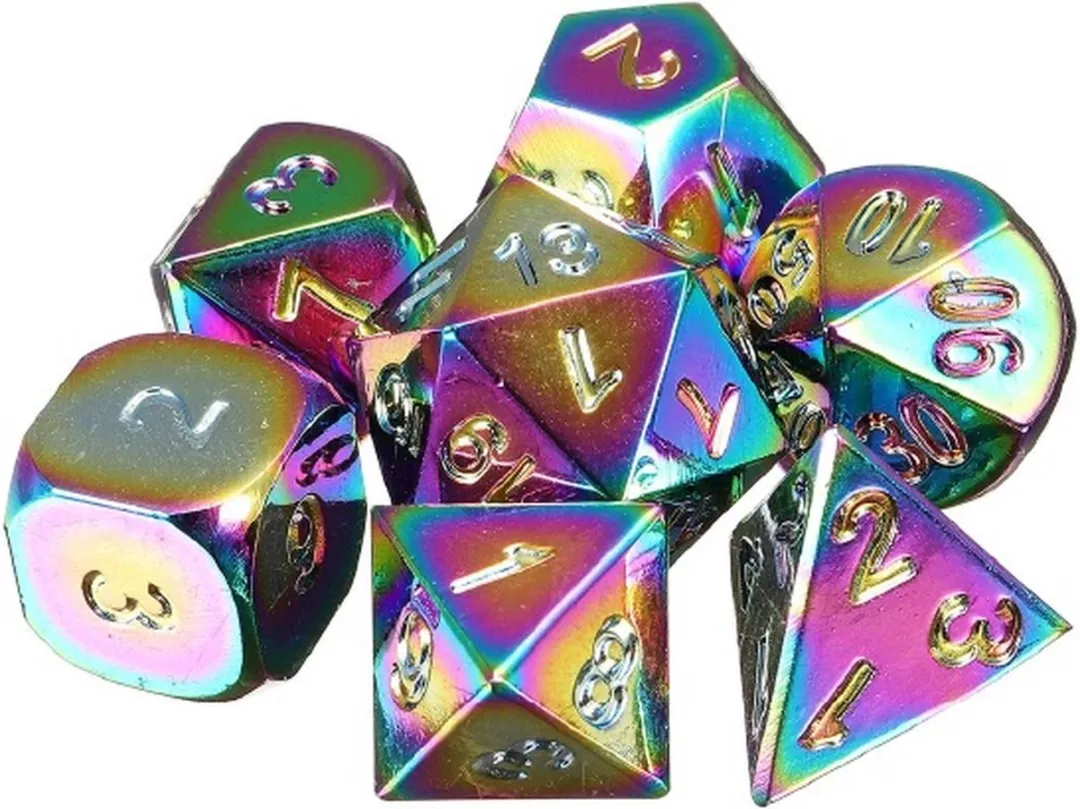 Lapi Toys DnD Regenboog Metalen Dobbelstenen - 7 Stuks