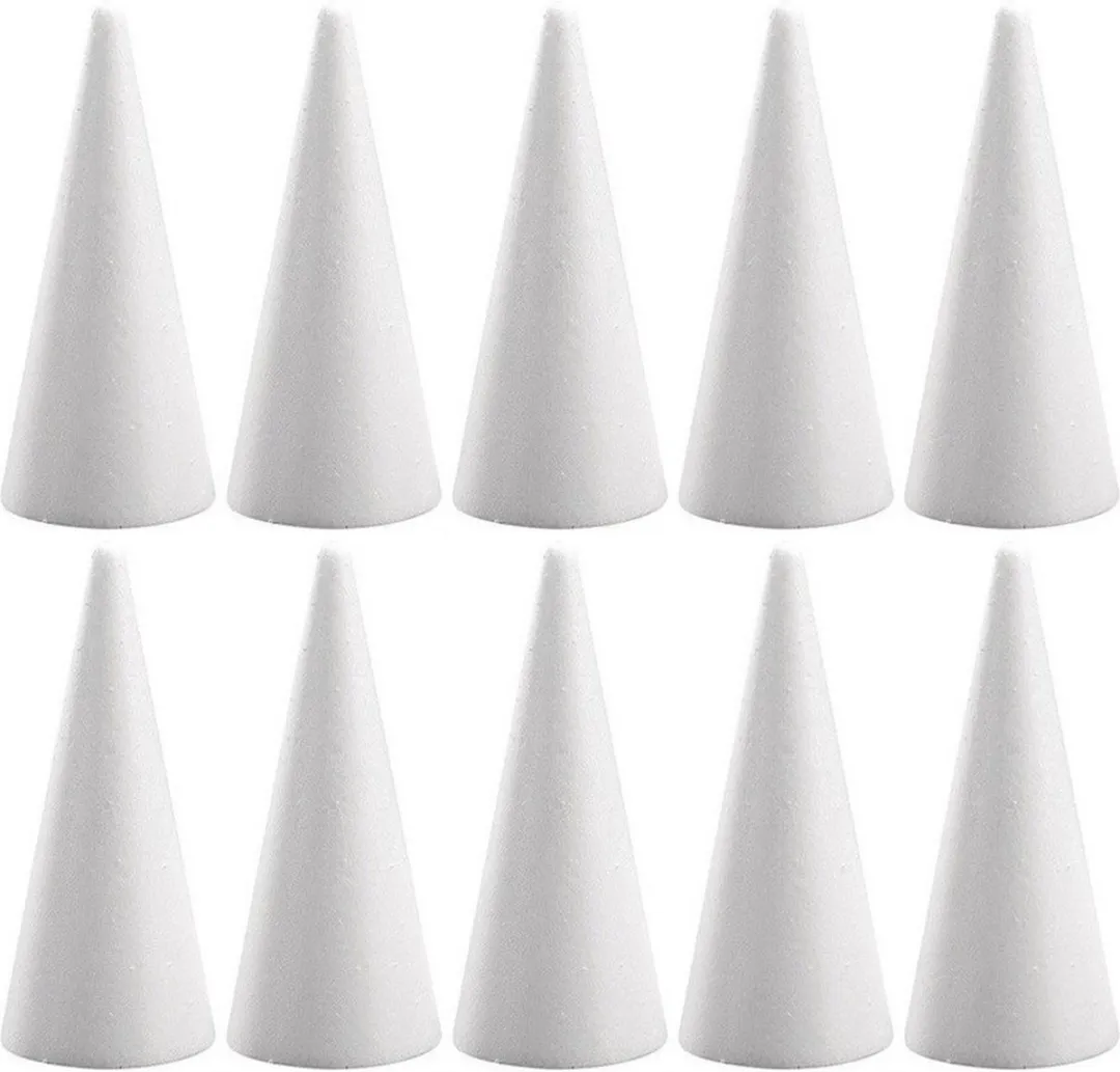Rayher Piepschuim Kegels 10 Stuks - Wit - H20 cm