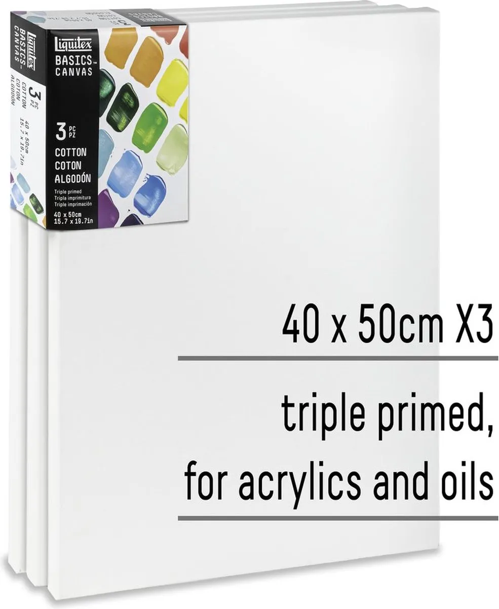 Liquitex 471040050 Basics Canvas 40 x 50 cm – Set van 3 | 100% Katoenen Canvas ca. 280 g/m² | Drievoudig Geprimed | Voor Acryl- & Olieverf