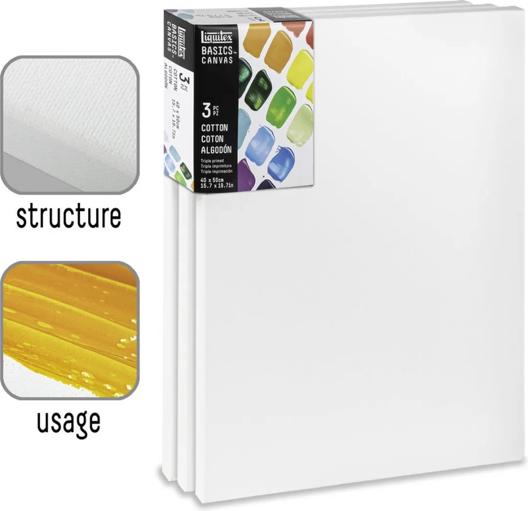 Liquitex 471040050 Basics Canvas 40 x 50 cm – Set van 3 | 100% Katoenen Canvas ca. 280 g/m² | Drievoudig Geprimed | Voor Acryl- & Olieverf
