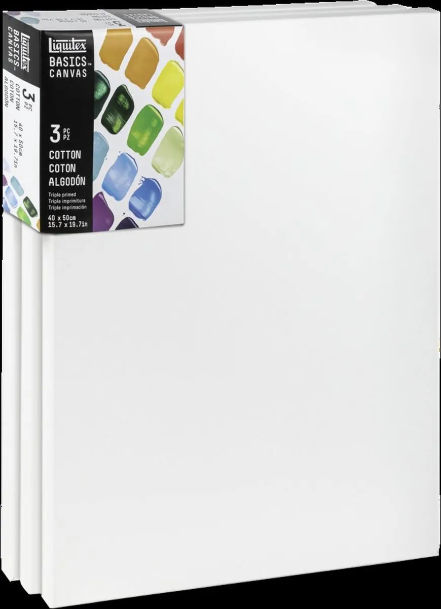 Liquitex 471040050 Basics Canvas 40 x 50 cm – Set van 3 | 100% Katoenen Canvas ca. 280 g/m² | Drievoudig Geprimed | Voor Acryl- & Olieverf