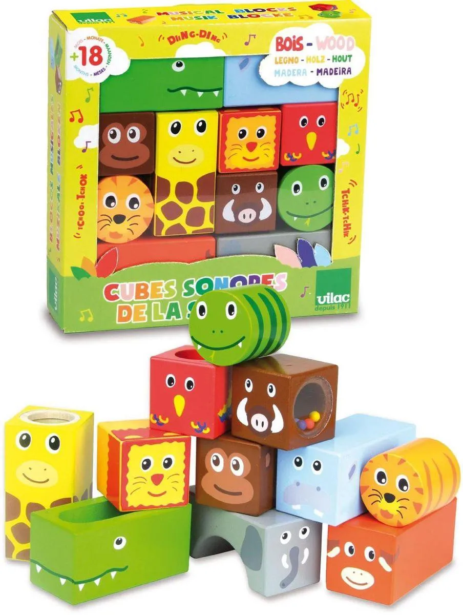 Vilac Muzikale Houten Jungle Dieren Blokken - 11-delig - Multicolor
