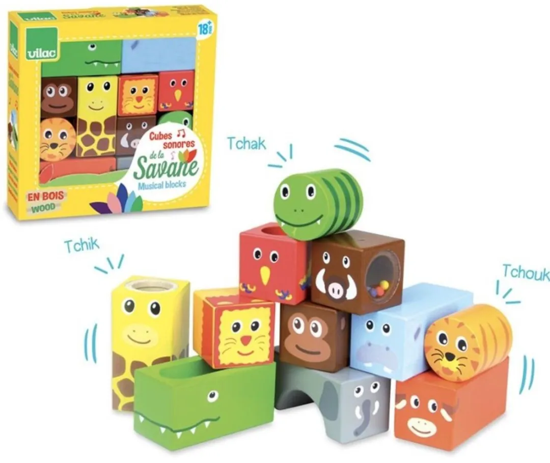 Vilac Muzikale Houten Jungle Dieren Blokken - 11-delig - Multicolor