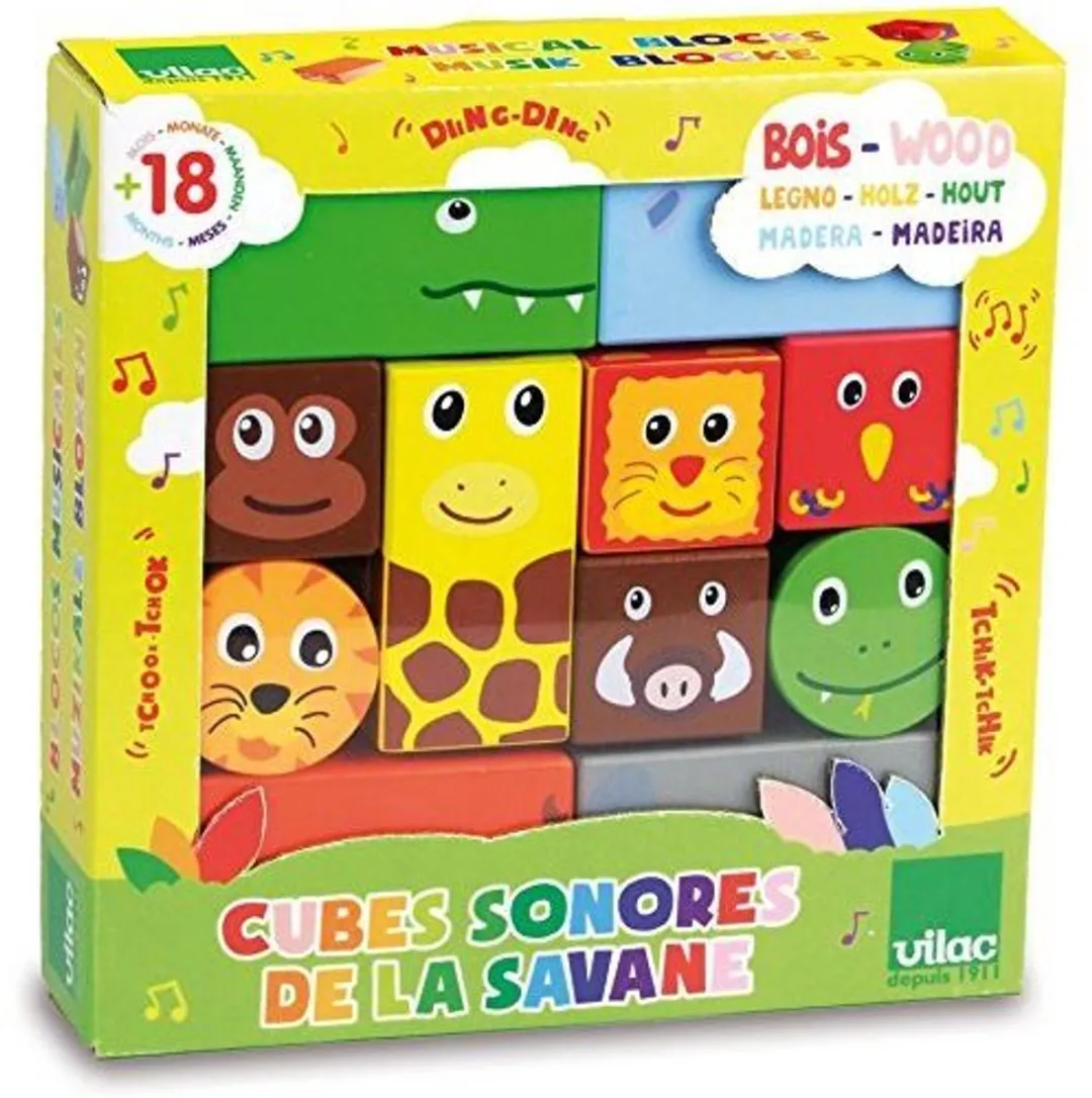 Vilac Muzikale Houten Jungle Dieren Blokken - 11-delig - Multicolor