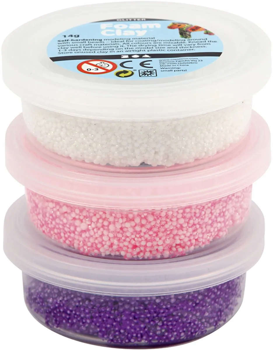 Foam Clay 3x14g - Wit/Paars/Rozepakket