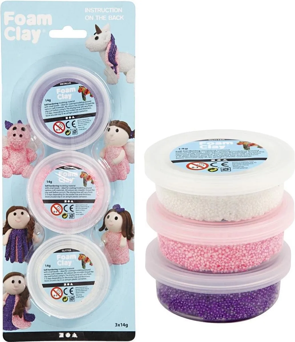 Foam Clay 3x14g - Wit/Paars/Rozepakket