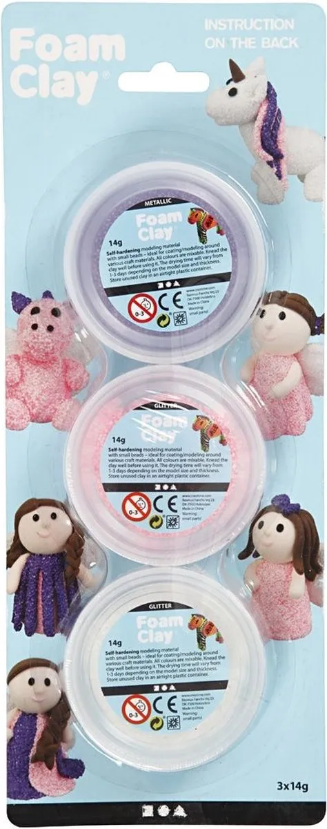 Foam Clay 3x14g - Wit/Paars/Rozepakket
