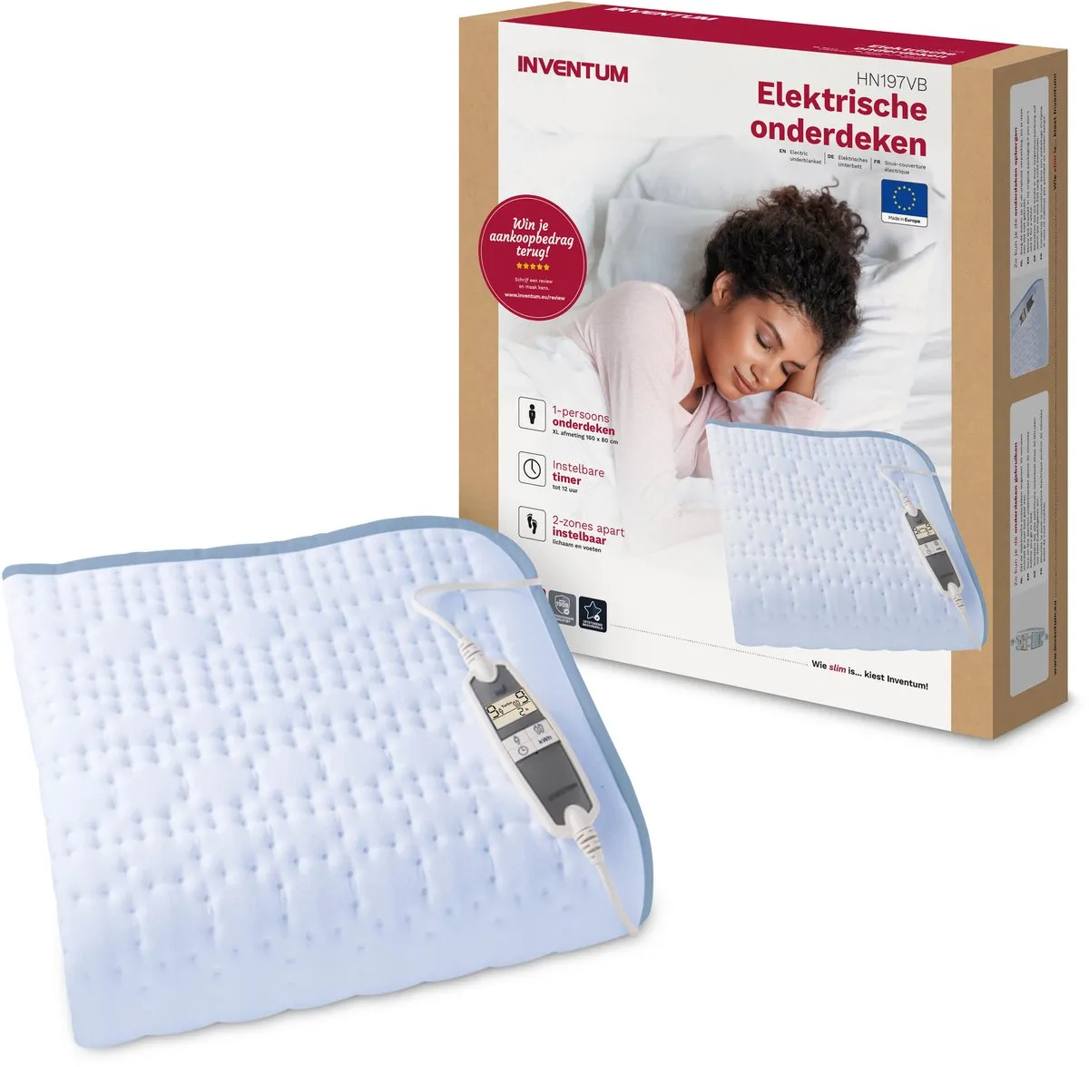 Inventum HN197VB Elektrische Onderdeken 160x80cm - 9 Warmtestanden - Lichtblauw