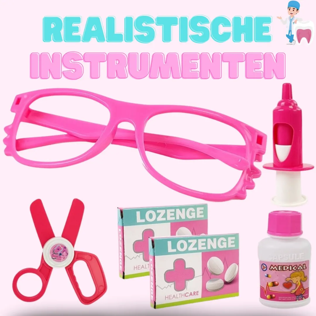 LEAN Toys Dokters- en Tandarts Speelset Roze - Met Infuusstandaard en Tandboor