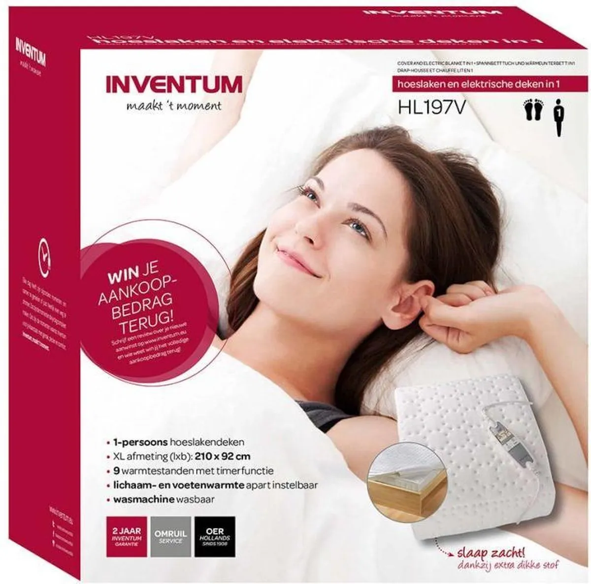 Inventum HL197V Elektrische Onderdeken - 210x92cm - 9 Warmtestanden - Wit