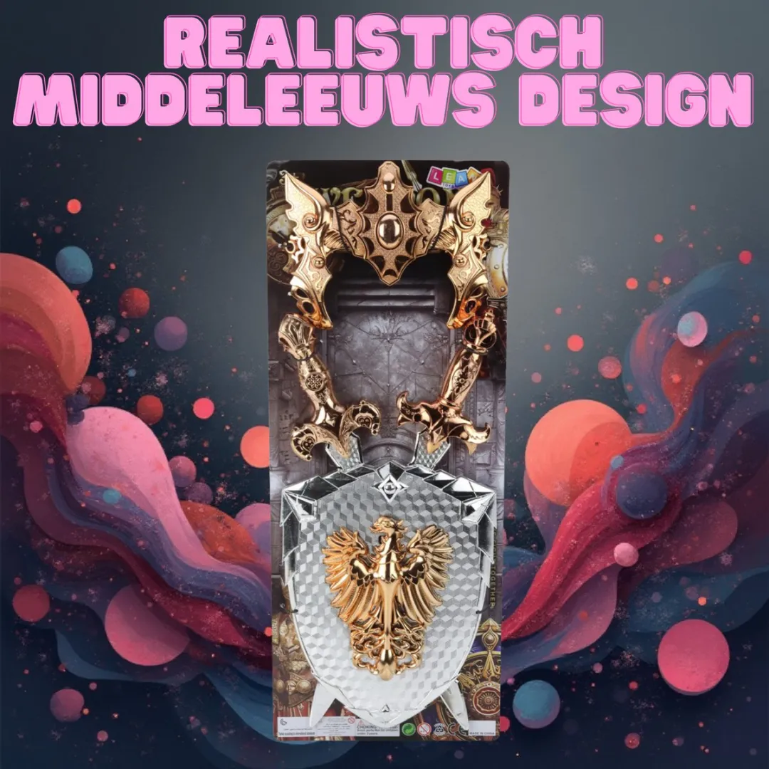 LEN TOYS Ridder Set Schild Twee Zwaarden Masker - Zilver/Goud