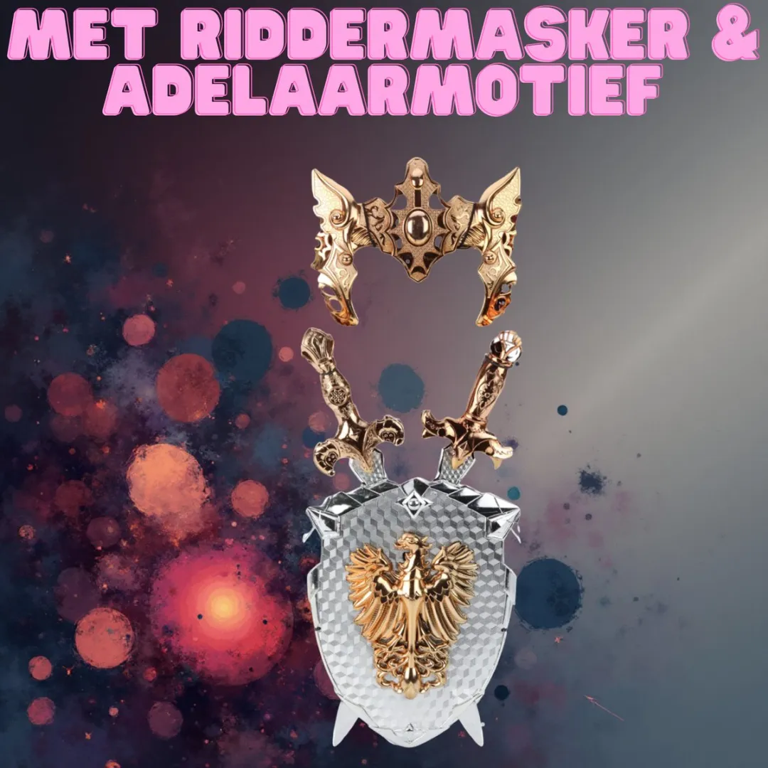 LEN TOYS Ridder Set Schild Twee Zwaarden Masker - Zilver/Goud