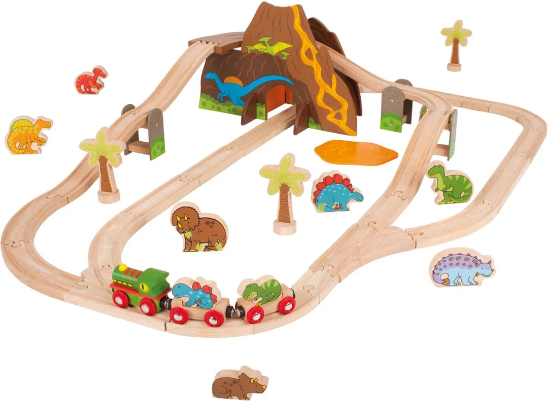 BIGJIGS Houten Dino Treinset 49-delig
