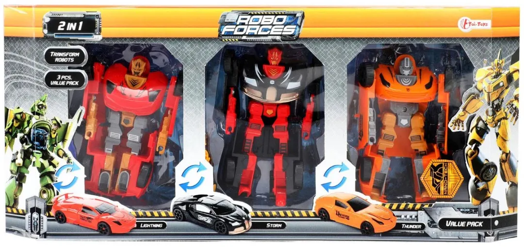 Toi-Toys Roboforces Transformeer Auto Robot Rood - 3 Stuks