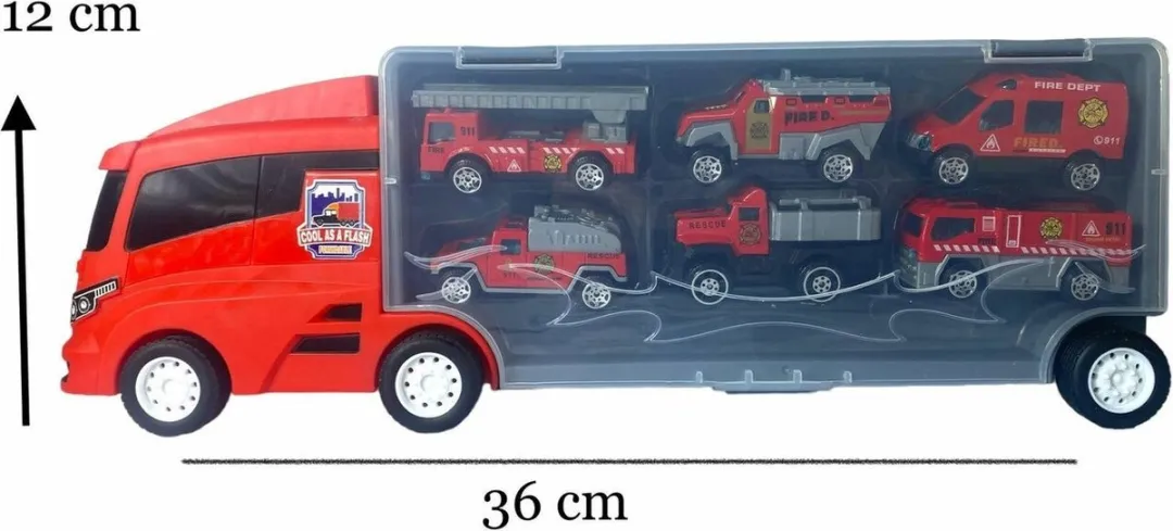 Donny Toys Brandweer Vrachtwagen Set 6688-1 - 36.4cm - Rood - afbeelding 6 van 6