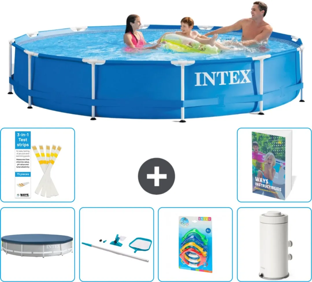 Intex 28210NP-Blauw Rond Frame Zwembad 366x76cm - Blauw - 7-delig
