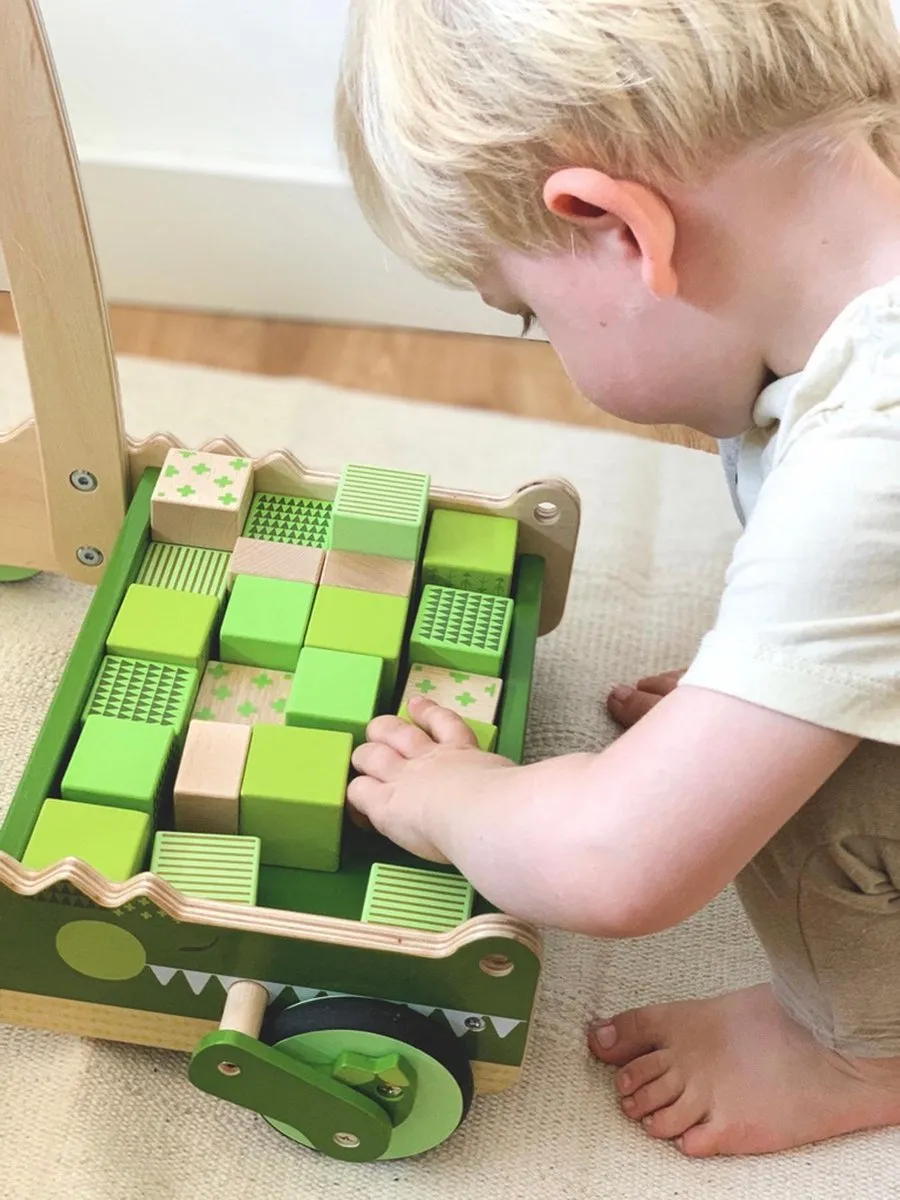 Small Foot Houten Loopwagen Krokodil - Groen/Beige