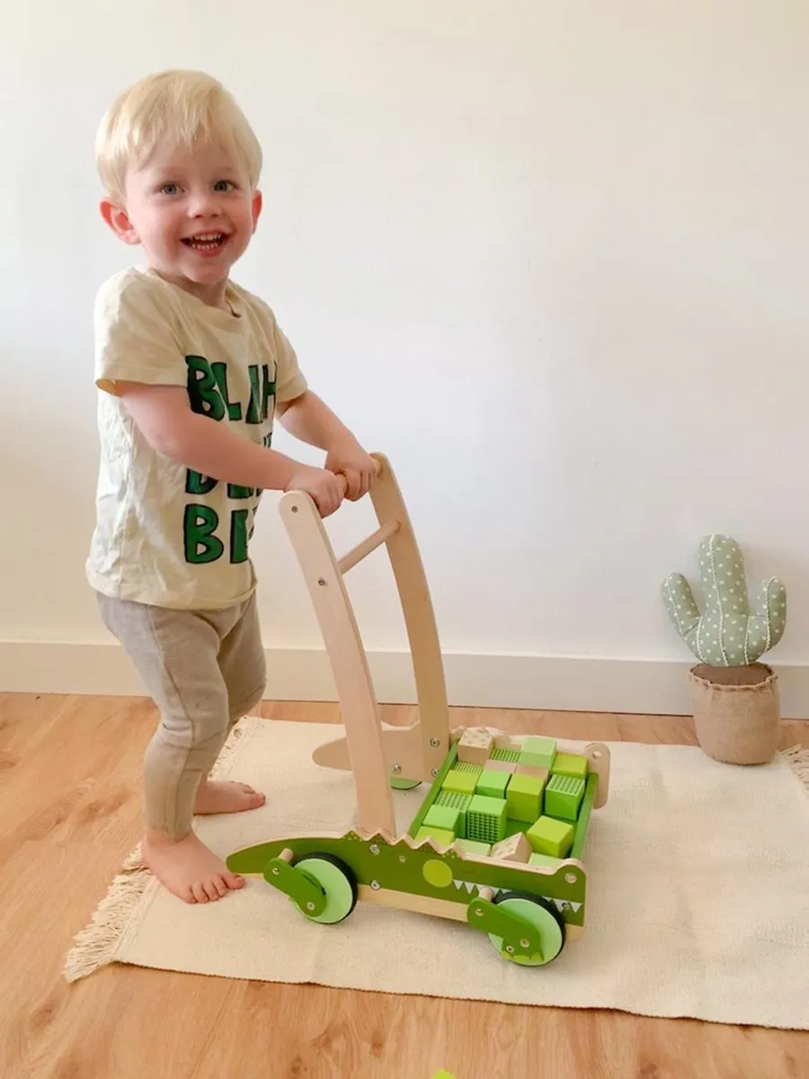 Small Foot Houten Loopwagen Krokodil - Groen/Beige