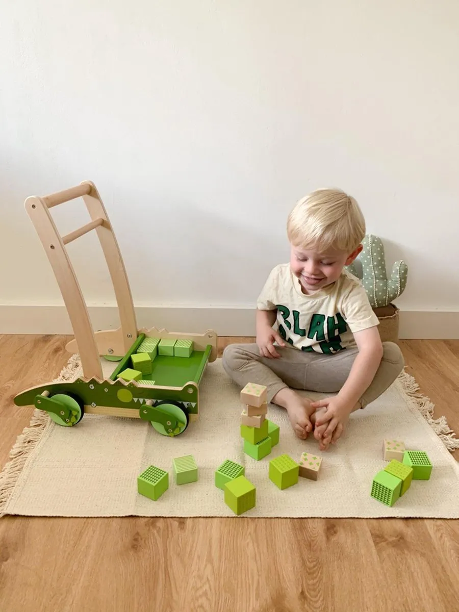 Small Foot Houten Loopwagen Krokodil - Groen/Beige