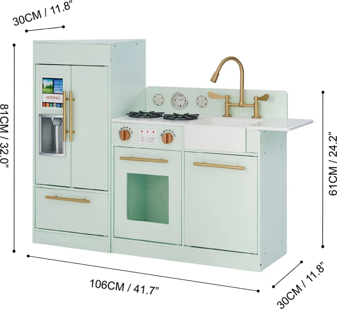 Teamson Kids Groot Modern Houten Speelkeuken Mintgroen/Goud
