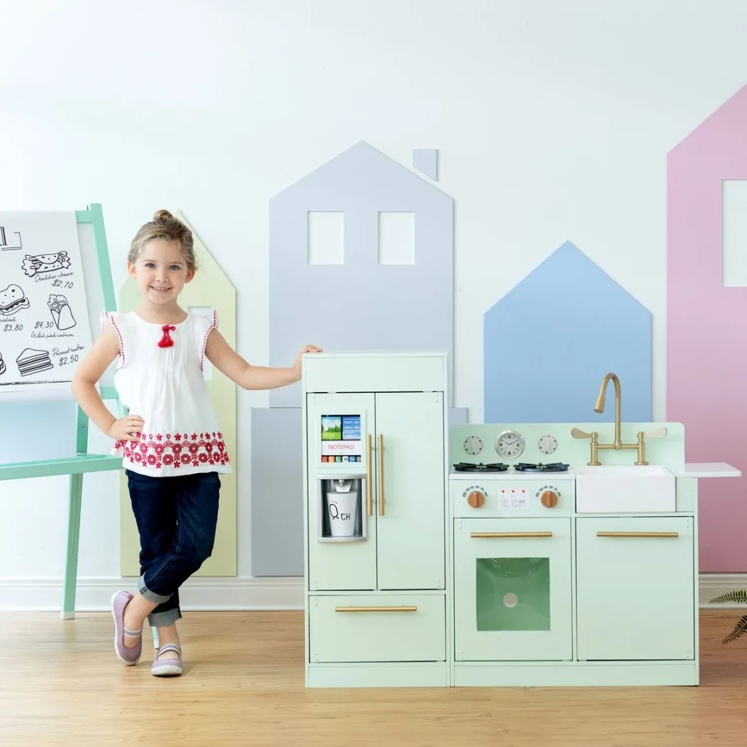 Teamson Kids Groot Modern Houten Speelkeuken Mintgroen/Goud