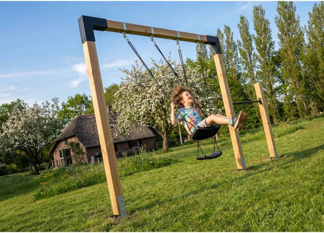 EXIT Linea 85 Dubbele Houten Schommel met Duikelrek - Naturel