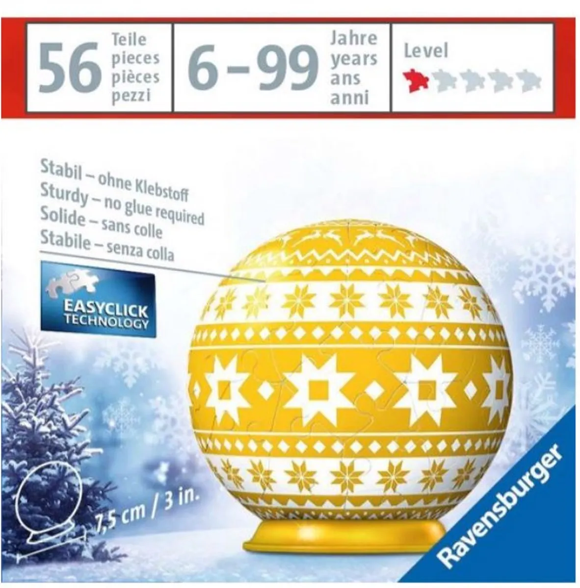 Ravensburger Kerstbal Puzzel 54 Stuks - 3D Puzzelbal Geel