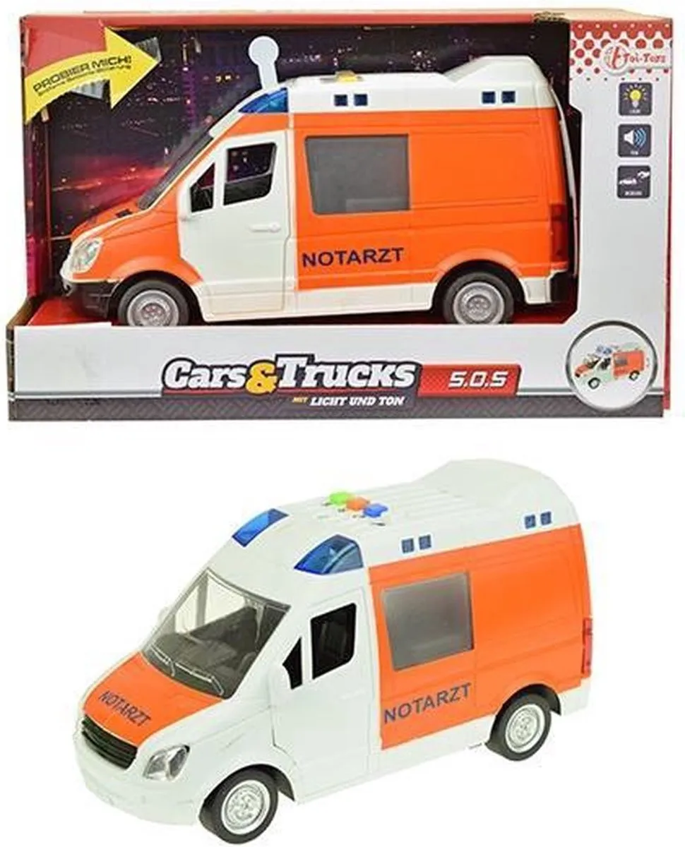 Toi-Toys Ambulance Notarzt Licht & Geluid 22cm - Wit/ Oranje