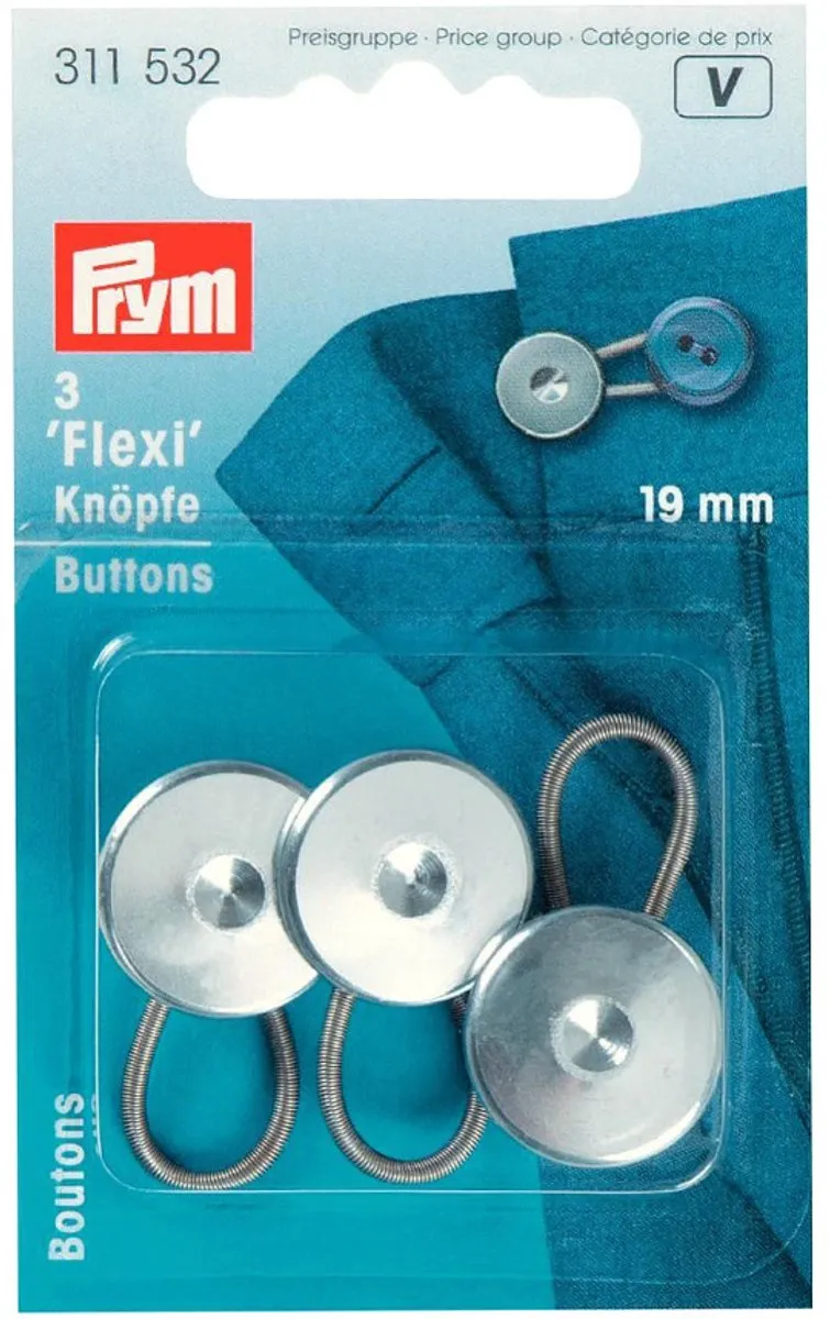 Prym Flexi-Knopen met Lus 19mm - 3 Stuks - Zilver