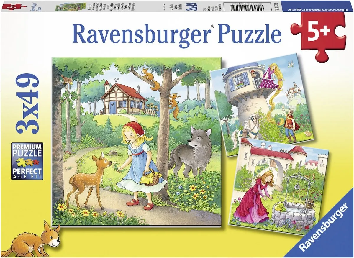 Ravensburger 3 Puzzels Rapunzel/Roodkapje/Kikkerprins 49 Stuks