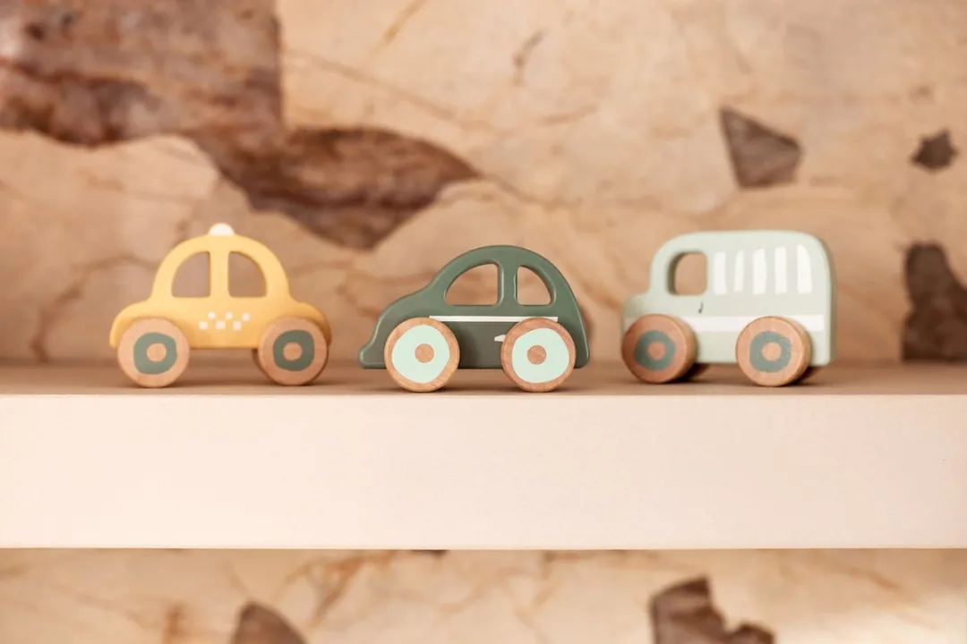 Jollein Baby Houten Auto Op Wielen 3 Stuks - Multicolor
