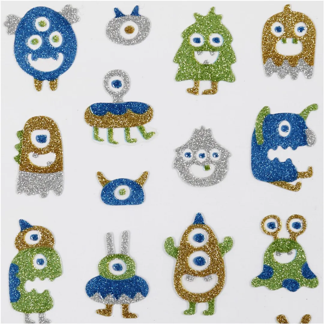 Creativ Company Glitter Stickers Buitenaardse Wezens - 1 Vel - 10x16 cm - Meerkleurig