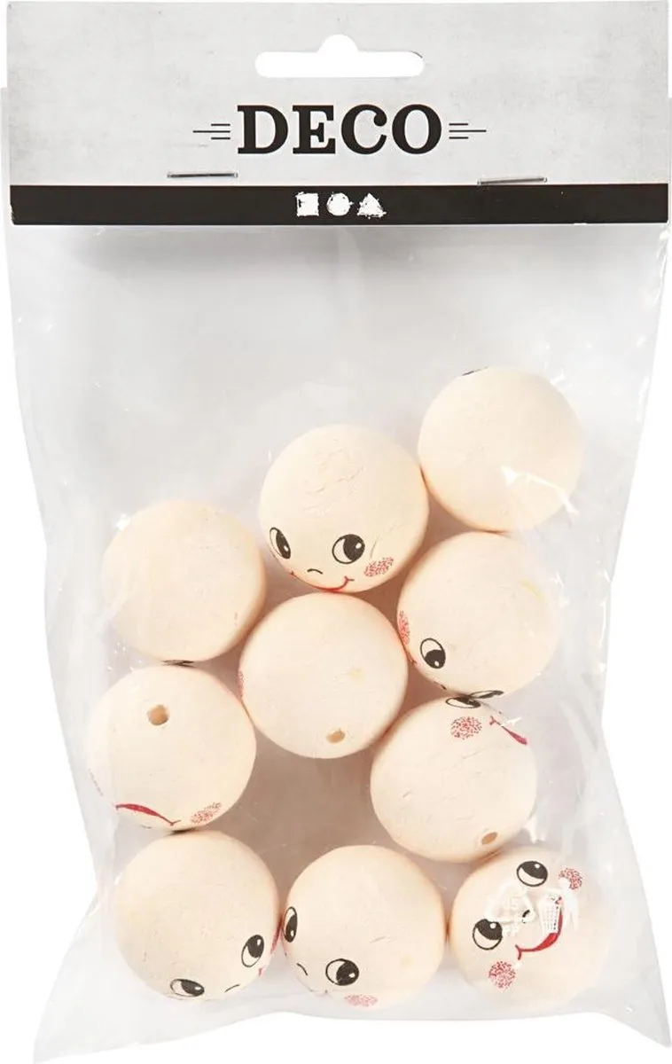 Creativ Company Creotime Katoenbal met gezicht 30mm - 10 Stuks