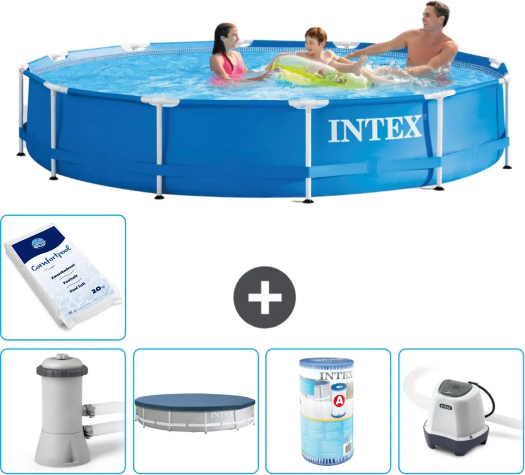 Intex 28212GN-Blauw Rond Frame Zwembad 366x76cm - Blauw - Zoutwatersysteem